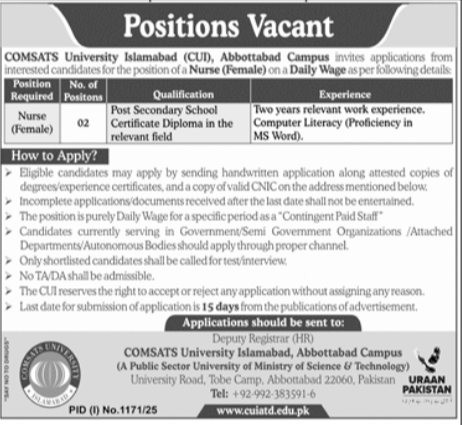 Latest COMSATS University Islamabad Jobs 2025 Total Posts