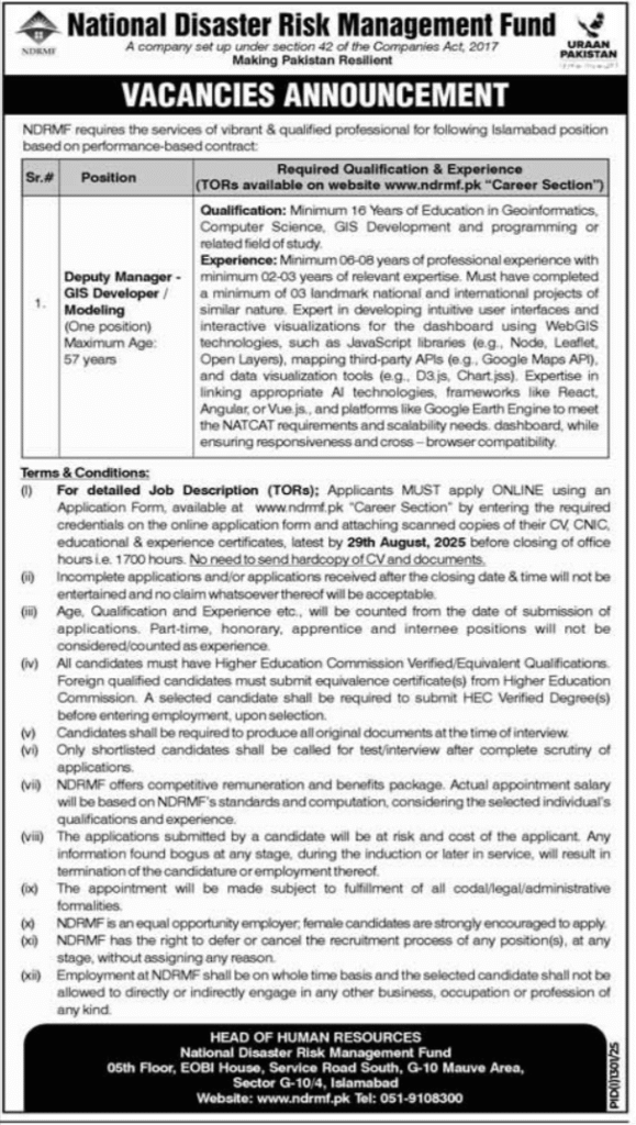 National Disaster Risk Management Fund Jobs 2025
